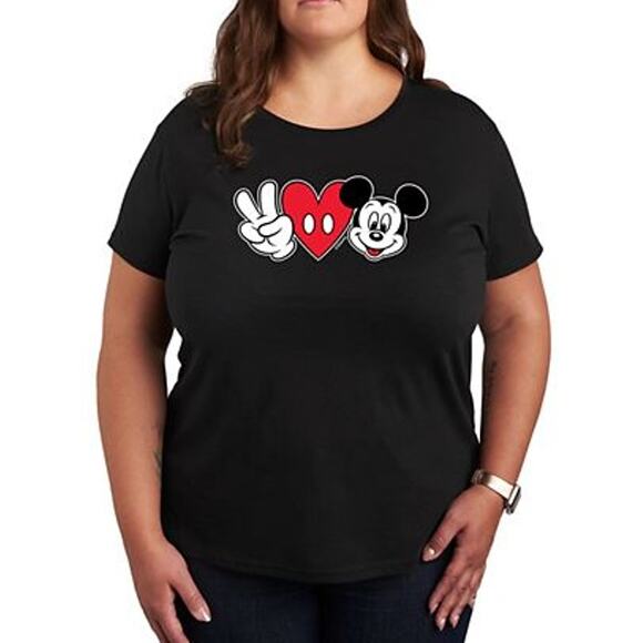 Macy's Tops - Macy's Mickey Mouse Black Graphic T-Shirt Plus Size 2XW Short Sleeve Peace Love